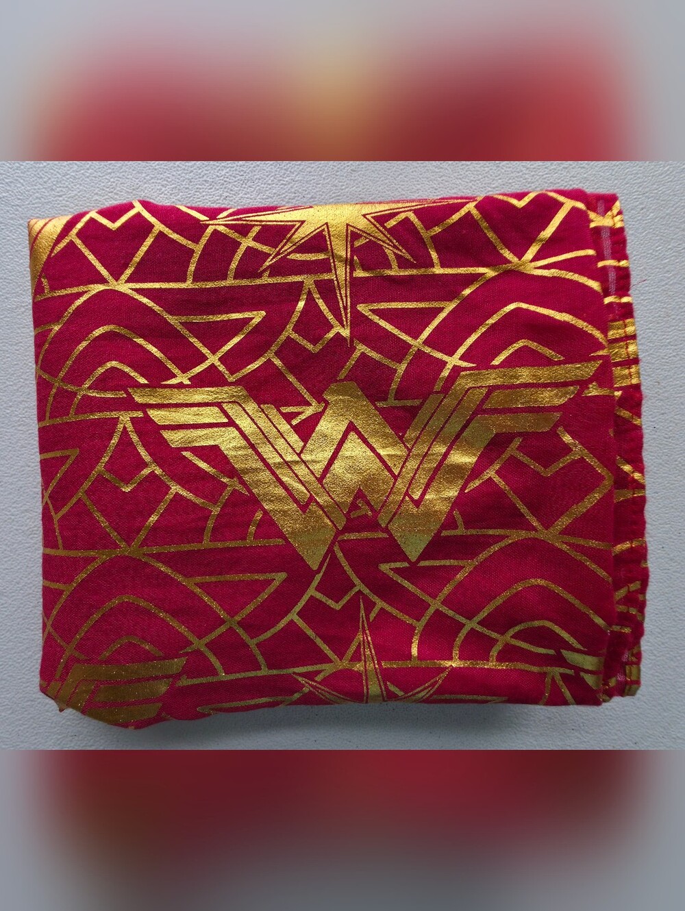 Wonder Woman Gold Foil Red Scarf Geek Chic Comic Core Retro Sheer